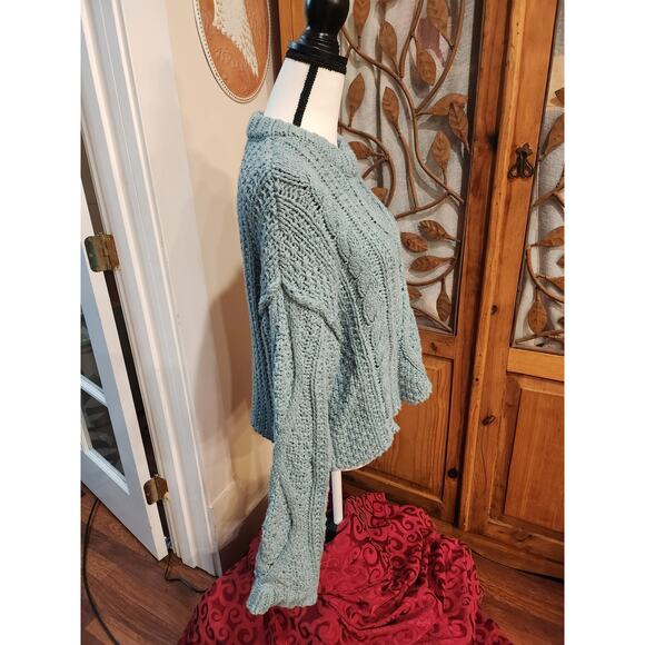 Free People Cable Sweater Knit in White Spruce, Size Large - Picture 5 of 10
